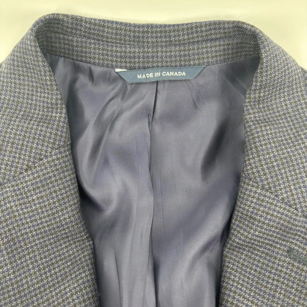 Ralph Lauren Sport Coat Mens 44R Grey Blue 100% Wool Houndstooth Blazer Designer